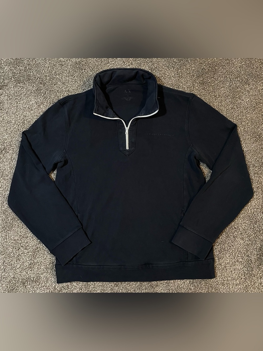 Armani Exchange 2in1 Navy Quarter-Zip Pullover with White Trim & Hideaway Hoodie